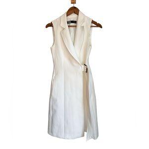 ZARA White Sleeveless Blazer Dress with Belt Structured Vest Dress